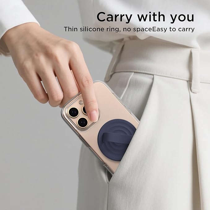 Magnetic Phone Grip Ring Holder, Liquid Silicone Magnet Cell Phone Grip Finger Loop, Compatible with Magsafe, Back of Phone for iPhone 17/16/15/14/13/12 Series, Midnight Blue
