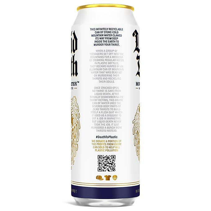 Liquid Death, Still Mountain Water, 8-Pack (19.2oz Cans), Real Mountain Source, Infinitely Recyclable Ice-Cold Cans, American Made
