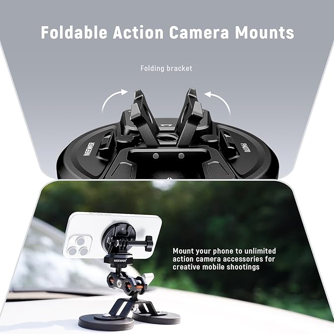 Neewer Magnetic Phone Tripod Mount with Action Camera Adapter, Cold Shoe with Anti Off Pin, 1/4" Thread Compatible with MagSafe iPhone 16 15 14 13 12 Series DJI Quick Release Adapter Mount, PA070
