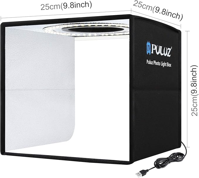 PULUZ Mini Photo Studio Light Box, Portable Folding Photography Light Booth, CRI>95, 96pcs LED Light+6 Kinds Double-Sided Color Backdrops for Small Products(9.8 x 9.8 inch)