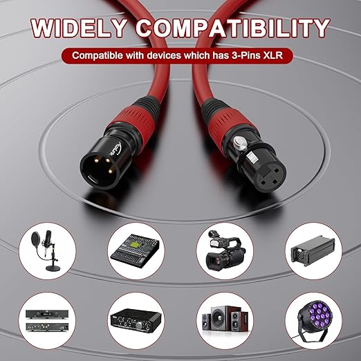 XLR Cables, XLR Male to Female 6ft, Gold-Plated 3 Pins Microphone Cable - 2Pack