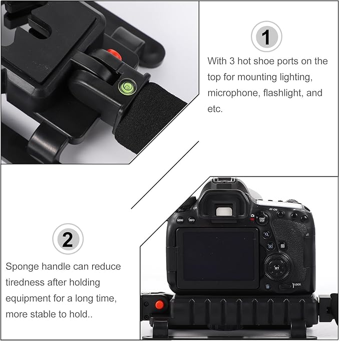 Handheld Camera Stabilizer Video Rig with Dual Side Handles for DSLR and Smartphone Filming, Foldable Camcorder Support Bracket for Professional Video Recording
