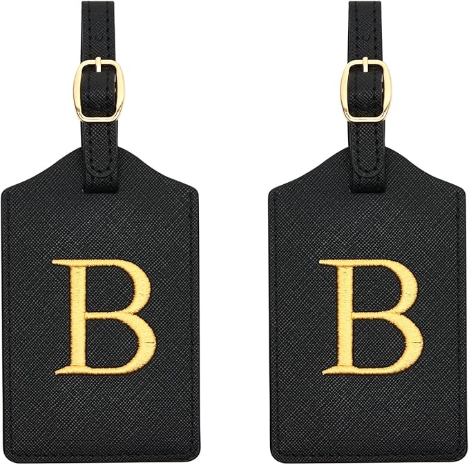 2 Pcs Initial Monogrammed PU Leather Embroidered Luggage Tags for Suitcases & Bags (B)