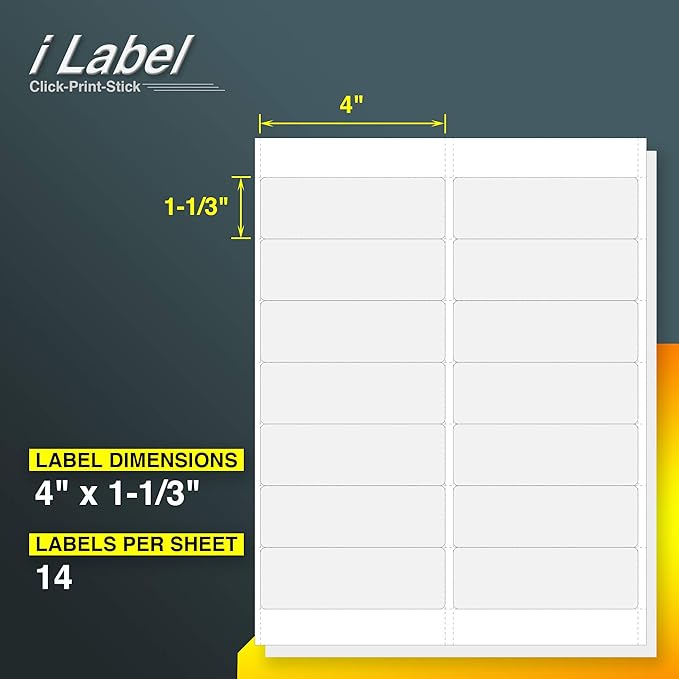 14UP 4" x 1-1/3" Address Labels for Laser & Inkjet Printers[100 Sheets,1400 Labels]