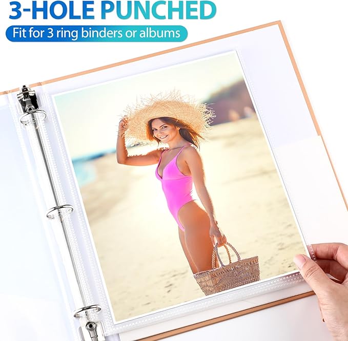 Feifeiya 150 Pack 8 x 10 Photo Sleeves for 3 Ring Binder(for 300 Pictures) archival Photo Page Protectors Holds Clear Plastic Refill Pages Plastic Album Refill Pages