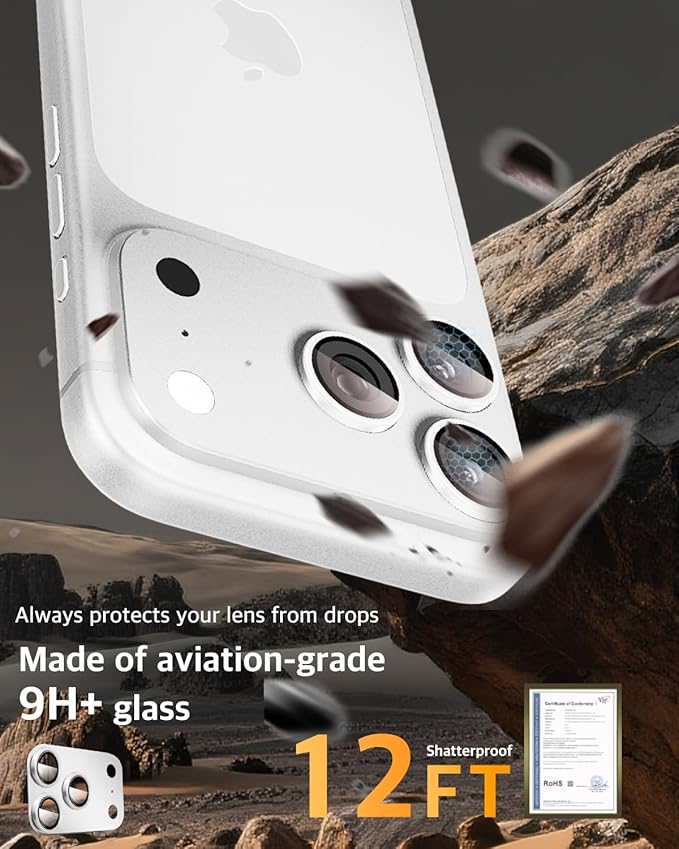 Camera Lens Protector for iPhone 17 Pro Max,Metal Frame Tempered Glass - Anti-Break,Strong Adsorption,Case-Friendly - Silver