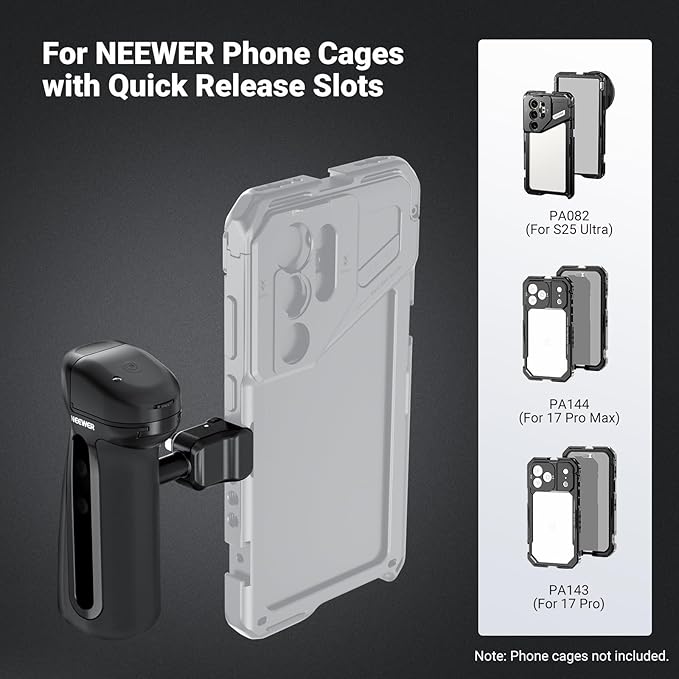 NEEWER Quick Release Side Handle with Bluetooth Shutter, Cold Shoe, 360° Rotation, Compatible with iPhone Android NEEWER Phone Cage Blackmagic Camera App for Focus/Zoom, PA148E