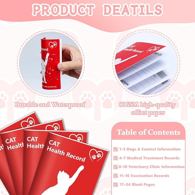 1 Pack Kitten Shot Record Book 12 Sheets Per Pack Cat Health Record Booklets Feline Health Records 5 * 3.5inch Cat Vaccination Records Book Cat Health Records for Pet Lovers Kitty Nursing Supplies