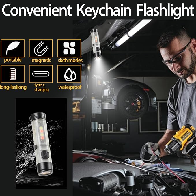 3 Pack Rechargeable Keychain Flashlight, 300 Lumens USB C Rechargeable EDC Flashlights, Portable Small Mini Tiny Led Flashlight with Pocket Clip for Camping, Hiking, Emergencies Travel