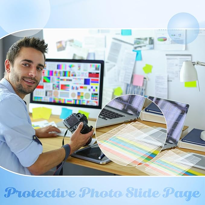 Fuyoooo 50 Pack Protective Photo Slide Pages Holds 20 35mm Slides Top Loading Photo Page Sleeves for 3 Ring Binder Holds 1000 2 x 2 Inch Photos Clear Archival Slide Storage Album Refill Preservers