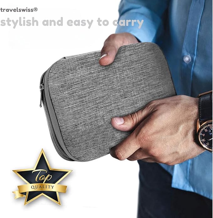 Travel Case Carry Pouch Electronic Accessories Organizer Portable Waterproof Double Layers All-in-One Storage Bag for Power Bank USB Cable Mouse Cords Charger Phone Earphone Flash Drive Grey