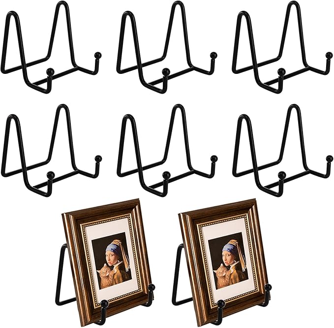 Hedume 8 Pack 3 Inch Iron Display Stand, Black Metal Easel Plate Display Photo Holder Stand, Picture Frame Holder Stand for Photo Easel, Decorative Plate, Book
