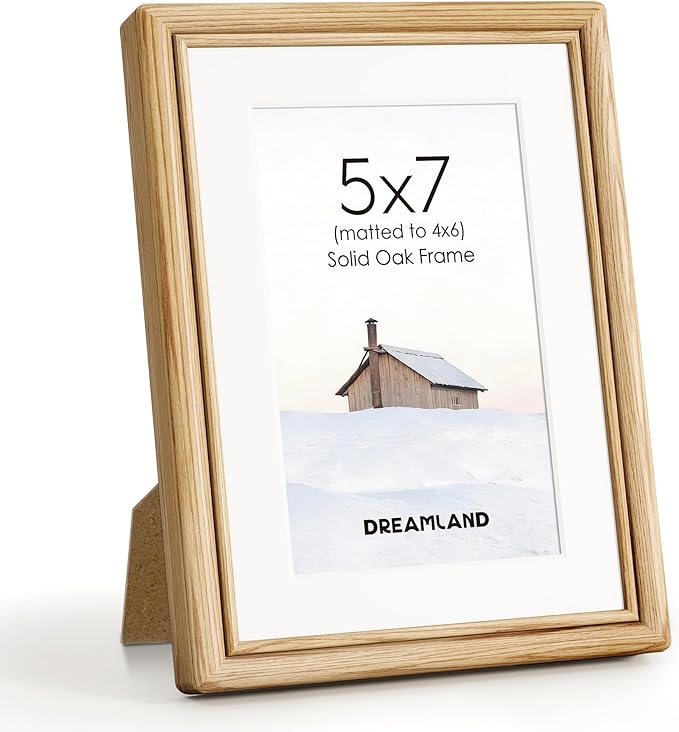 Dreamland 5x7 Picture Frame, Oak Wood 5 by 7 Frames for Tabletop & Wall Display, 5x7 Picture Frame Matted to 4x6, Rustic Wood Photo Frames with Tempered Glass