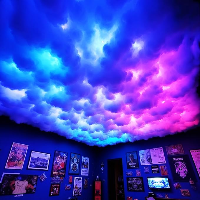 Thundercloud LED Light, DIY RGB+IC Chasing Ceiling Cloud Lights with APP and 2.4G Remote Control for Kids Room Decor (Multicolor, 17ft)