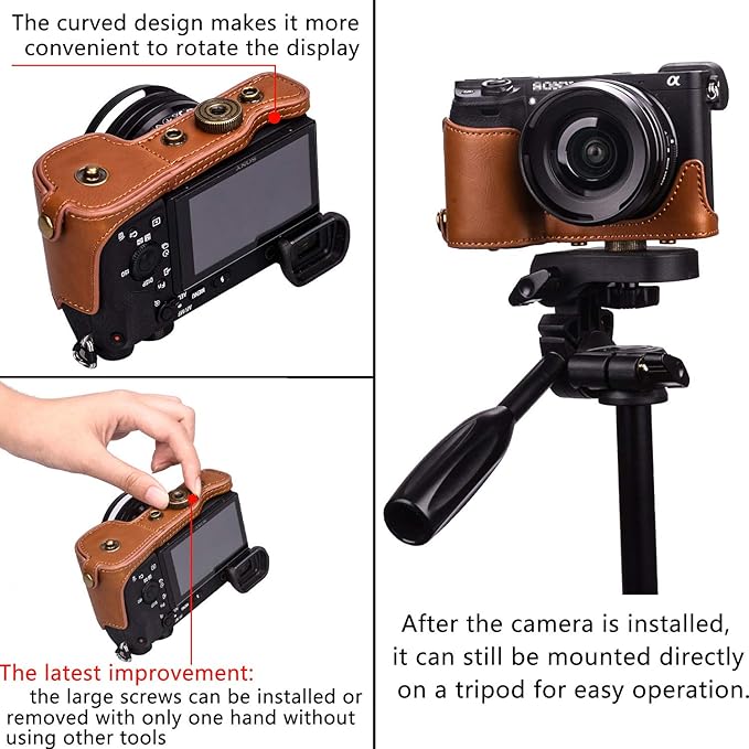 Hargedis XEVN for sony a6400 case,for sony a6300 case,Premium PU Full Body Leather Camera Case Bag for sony alpha a6300 a6000 a6100 a6400 Fit 16-50mm Lens with Camera Shoulder Strap(Brown)