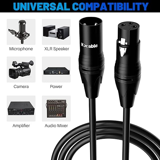 XLR Microphone Cable 50 Feet, 3 Pin Shielded Balanced Male to Female Mic Cord, Zinc Alloy Shells, OFC, Heavy-Duty Patch Cable for Amplifier, Speaker, Mixer with 5 Cable Ties