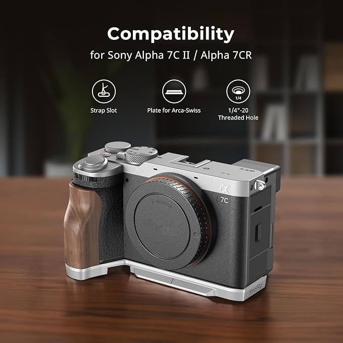 SmallRig A7C II / A7CR Handgrip L-Shape Grip for Sony Alpha 7C II/Alpha 7CR, Quick Release Plate for Arca, Lightweight Wooden Side Handle, for Quickly Switch on Tripods/Handheld Shooting - 4796B