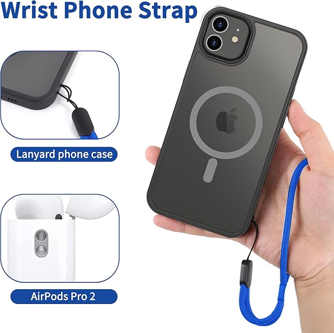 CACOE Phone Lanyard 2 Pcs-1 Pcs Adjustable Neck Strap, 1 Pcs Wrist Strap, 2 Pcs Pads, Universal Crossbody Multifuctional Cell Phone Lanyards Compatible with Most Smartphones(Dark Blue)