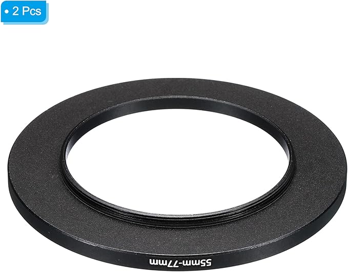 PATIKIL 55mm-77mm Metal Step Up Ring, 2 Pack Camera Lens Filter Adapter Ring Aluminum Filter Adapter Ring for Camera Lenses Hood, Black