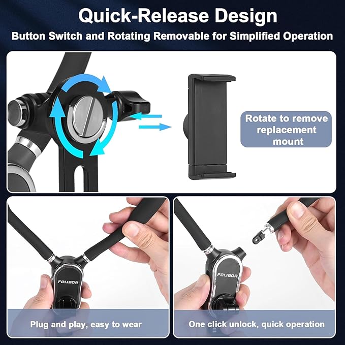 Magnetic Neck Phone Holder, 4 in 1 Neck Mount for Phones Action Camera Gopro, Hand Free Cell Phone Neck Holder for Recording POV/Vlog Video Selfie, Neck Tripod for iPhone, GoPro, Android Phones Black