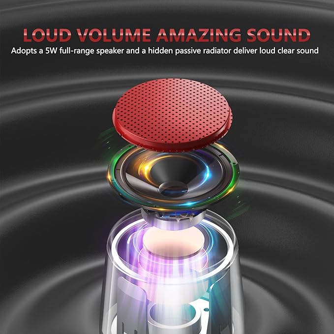 INSMY Small Bluetooth Speaker, Waterproof Mini Portable Wireless Speaker, Punchy Bass Rich Audio Stereo Pairing, Handheld Pocket Size, Built in Mic for Hiking Biking Gift Laptop Tablet (Red)