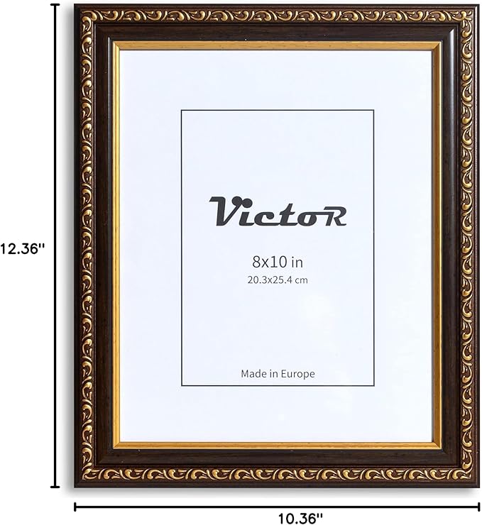 VictoR Picture Frame Chagall 8x10 Black Gold - Vintage Picture Frames with Shutterproof Acrylic Glass - 8 x 10 Photo Frame - Black Picture Frames - Antique - only for hanging