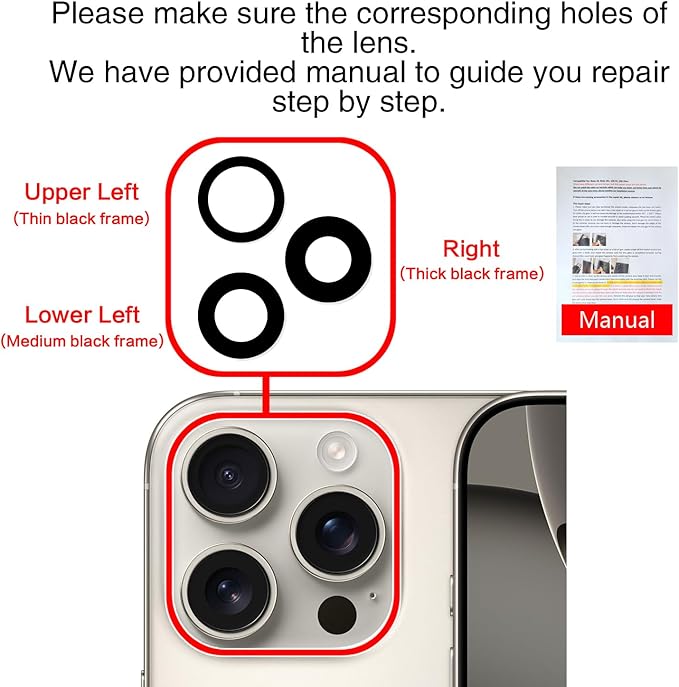 ASDAWN Back Rear Camera Lens Glass Replacement for iPhone 16 Pro 6.3 inches and iPhone 16 Pro Max 6.9 inches Camera Lens replacement with Pre-Installed Adhesive + Repair Tool Kit + Installation Manual