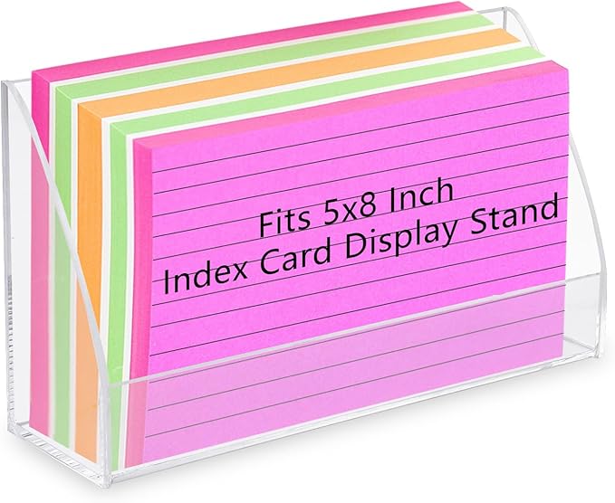 Klmnop Index Card Display Stand, 5x8 Inch Acrylic Index Card Box, Clear Postcard Organizer Case for Business Classroom Office(Clear)