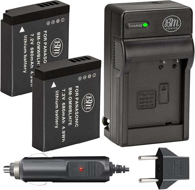 Big Mike's BM Premium 2-Pack of DMW-BLH7 Batteries and Charger for Panasonic Lumix DC-GX850, DMC-LX10, DMC-LX15, DMC-GM1, DMC-GM1K, DMC-GM1KA, DMC-GM1KS, DMC-GM5, DMC-GM5KK Digital Camera