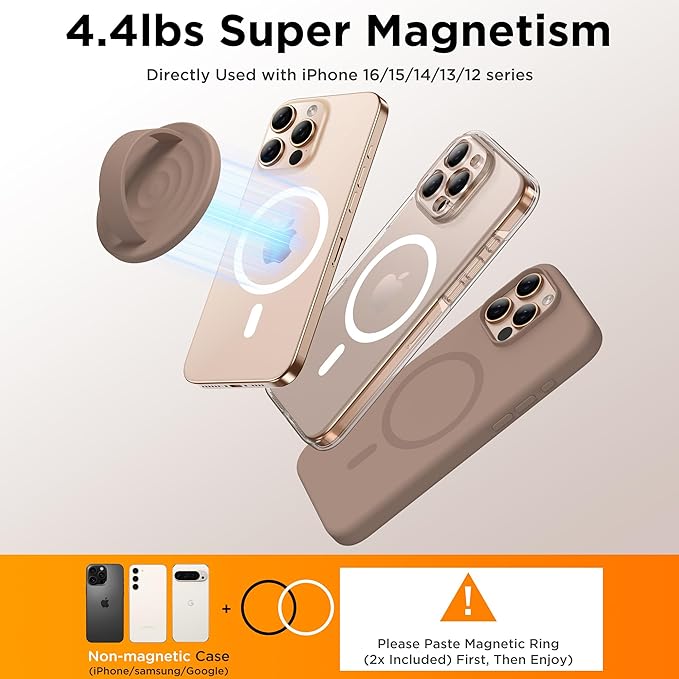 Magnetic Phone Grip Ring Holder, Liquid Silicone Magnet Cell Phone Grip Finger Loop, Compatible with Magsafe, Back of Phone for iPhone 17/16/15/14/13/12 Series, Light Brown