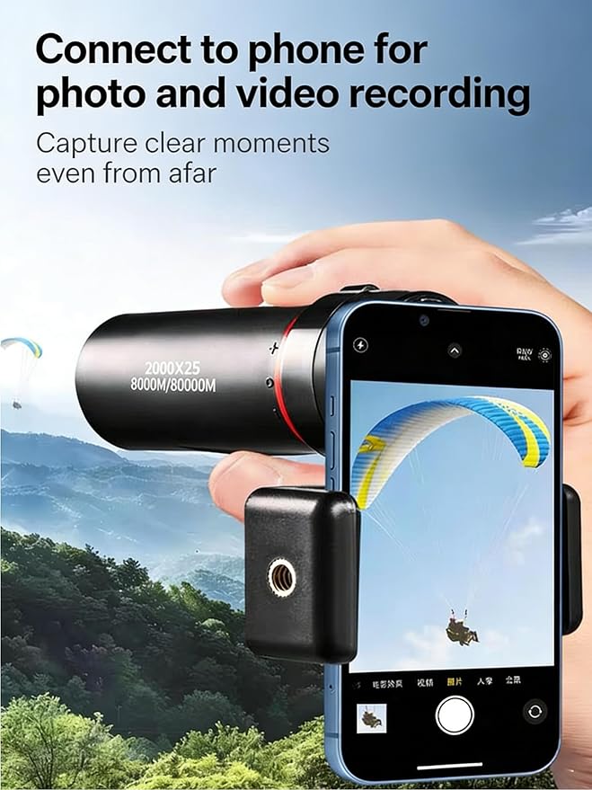 Mini Monocular Telescope with Phone Adapter, 25X Magnification Portable Single Tube for Hiking, Bird Watching, Stargazing, and Outdoor Adventures