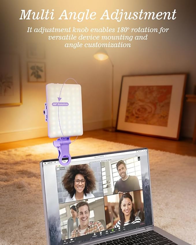 60 LED Portable Selfie Light Video Conference Lighting with Clip & Camera Tripod Adapter Rechargeable 2000mAh CRI 97+, 3 Light Modes for Phone iPhone Webcam Laptop Photo Makeup (Dreamy Blue)