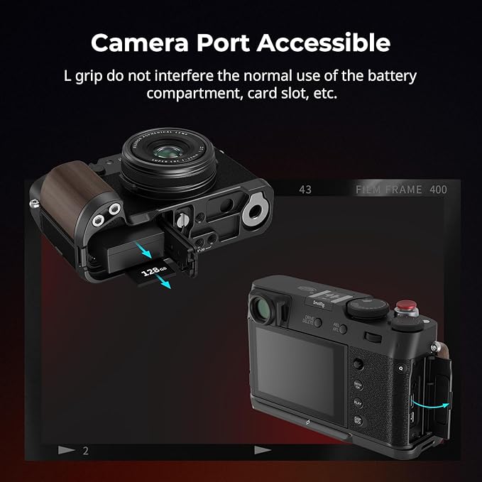 SMALLRIG X100VI / X100V Handgrip, Wooden L-Shape Grip for FUJIFILM X100VI / X100V Camera, Built-in Quick Release Plate for Arca, with Shutter Button and Hot Shoe Cover (Black) 4805