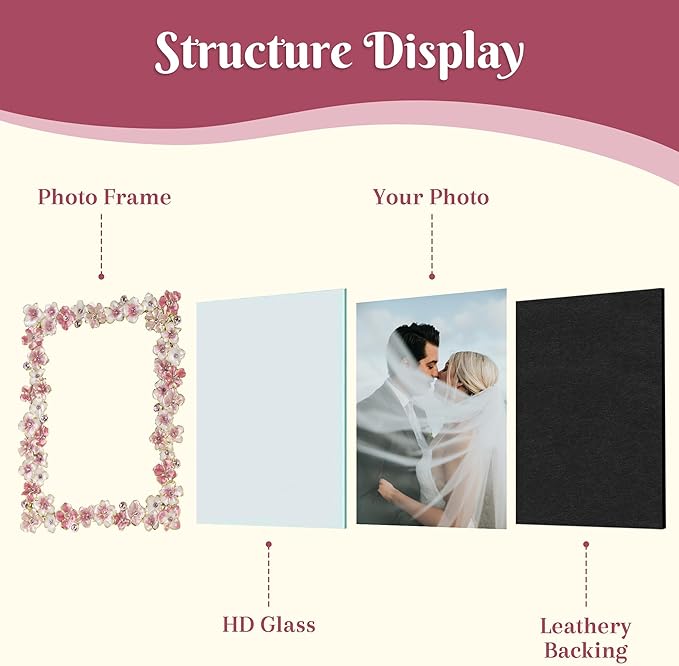 Pink Flower Picture Frame 5x7 Blossom Photo Frame for Tabletop Display, Decorative Flower Design Home Decor