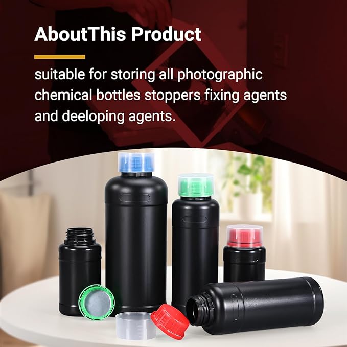 ASEVAT 16.9oz/500ml HDPE Darkroom Chemical Storage Bottles Photographic Plastic Containers with lids Empty Liquid Container for Film Photo Developing Processing Equipment, Laboratories (3pcs)