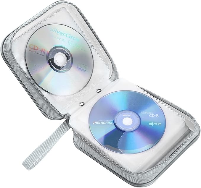 CD Case, 40 Capacity CD/DVD Case Holders Wallet Hard Plastic DVD Disc Cases Storage Binder for Car Home Office Travel (White)