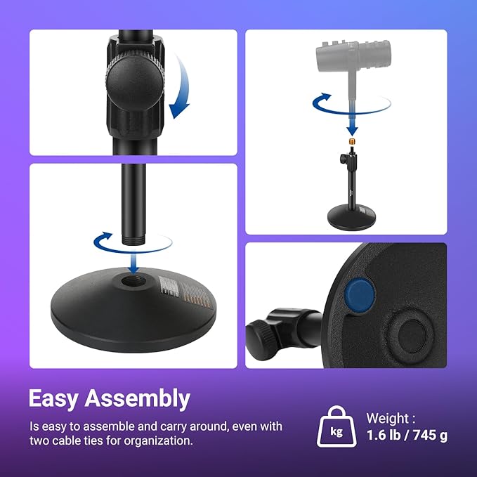 NEEWER Desk Microphone Stand, Adjustable Table Top Mic Holder Mount with 3/8" to 5/8" Screw Adapter Compatible with QuadCast SoloCast Shure Blue Yeti Snowball, Max Load 3.3 lbs, MS014