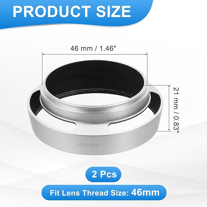 PATIKIL 2 Pcs 46mm Lens Hood, Universal Metal Hollow Curved Screw-in Vented Lens Hoods for Fujifilm for Pentax, Silver