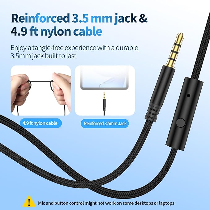 W4 Sturdy Over Ear Headphones with USB C Adapter, 3.5mm Wired Headset with Mic for Adults & Teens, School, Travel, Braided Long Wire, Velvet Pouch, for iPhone 17/16, Samsung, iPad, Black