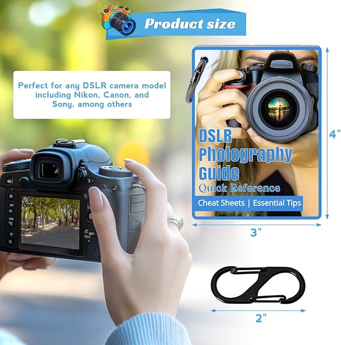 OCQOTAT Photography Cheat Sheet for DSLR Camera Accessories for Canon Nikon Sony,Quick Reference Cards Photographers Book for Beginners,Settings,Exposure, Modes,Composition,Lighting, etc.4×3 Inch