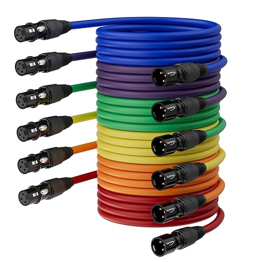 XLR Cables 6ft 6 Pack, XLR Microphone Cable Male Female 6 Color Gold-Plated 3-Pins, XLR to XLR Cable for Microphone, Mixer, Recording Studio- 6 Feet, 6 Pack