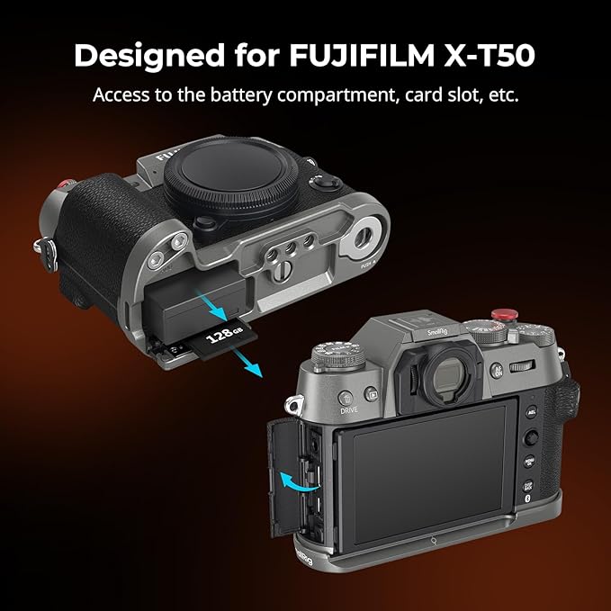 SMALLRIG X-T50 Handgrip, Silicone L-Shape Handle for FUJIFILM X-T50 Camera, Built-in Quick Release Plate for Arca, with Shutter Button and Hot Shoe Cover, Charcoal Silver - 4712