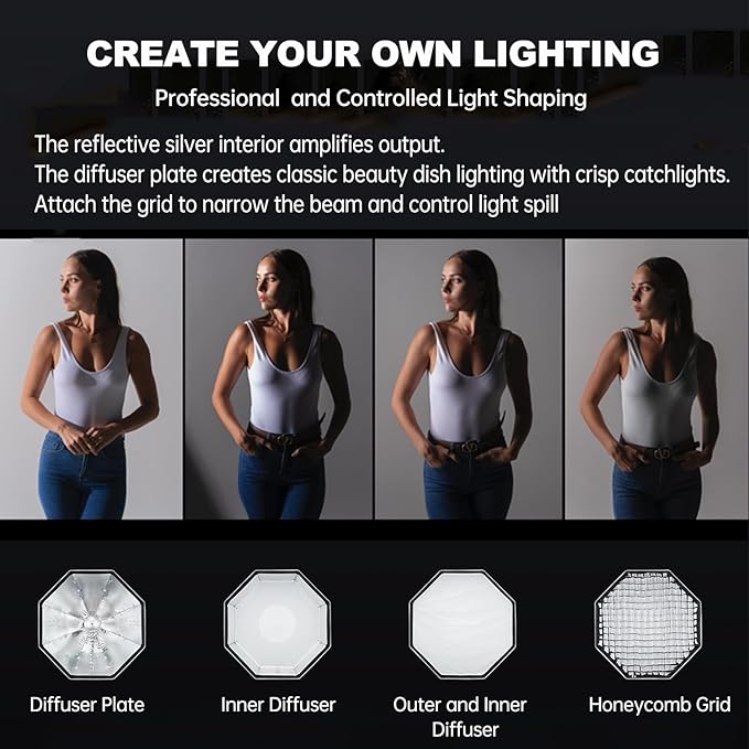 Godox Quick Release Octagon Umbrella Softbox,UL 59.1” Bowens Mount Soft Box with Honeycomb Grid Light Diffusers Carry Bag for Studio Outdoor Strobe Flash,Product Portrait Photography Live Streaming
