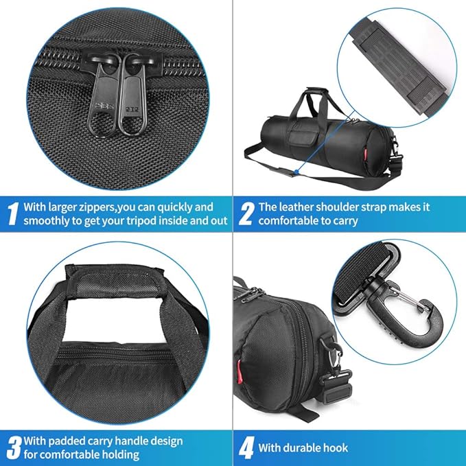 HEMMOTOP Tripod Bag, 25.6x7in Tripod Carrying Case Heavy Duty with Two Zippered Pockets, All Sides Thick Padded Light Stand Bag with Shoulder Strap and Handle for Pool Cue, Speaker Stand -R06518