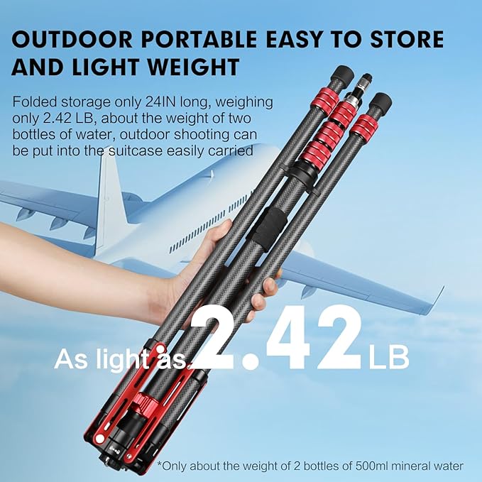 FreeSea Light Stand Carbon Fiber, Adjustable Tripod Stand for Photography, 260cm/102inch Studio Sturdy Tripod for Speedlite Flash Softbox Strobe Light Camera with Carrying Bag