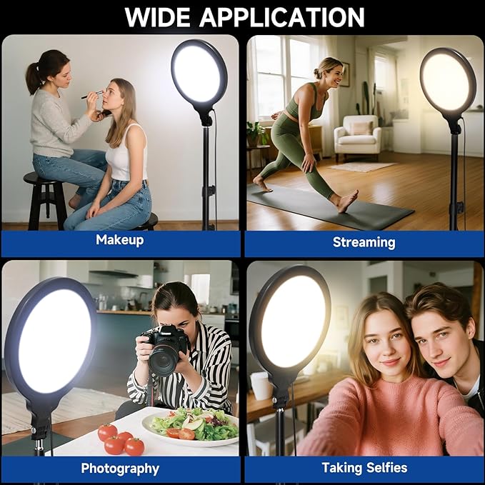 Ring Light Tripod for iPhone, 10" Selfie Ring Light with Tripod Stand and Phone Holder, Professional LED Circle Lighting for Video Recording, Conferencing, Makeup, Streaming, Tiktok, YouTube, Black
