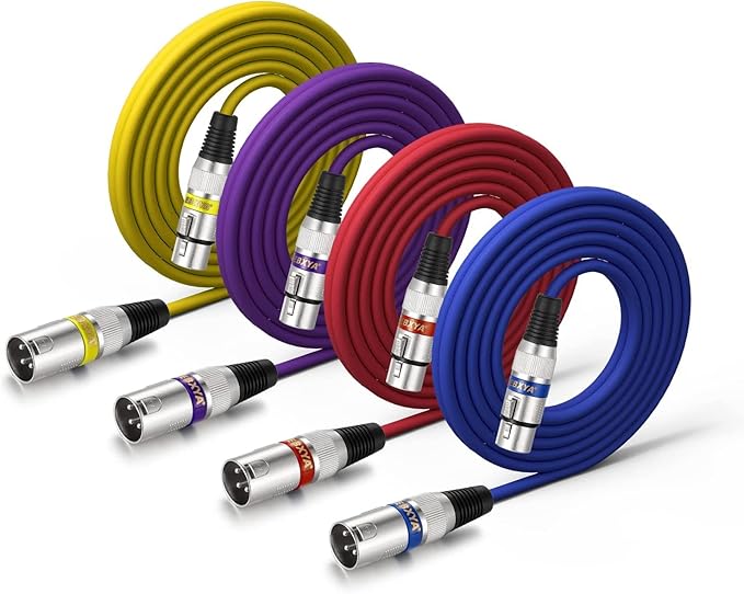 EBXYA XLR Cable 10ft 4 Color Packs- XLR Male to Female Microphone Mic Stage Patch Cords