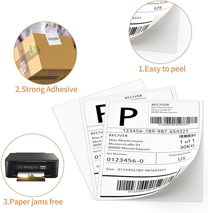 8.5" x 11" Sticker Paper for Inkjet Printers - 2000 Sheets Full Sheet Shipping Labels Printable Full Page Labels 8.5×11 White Sticker Paper for Laser Printing - Matte