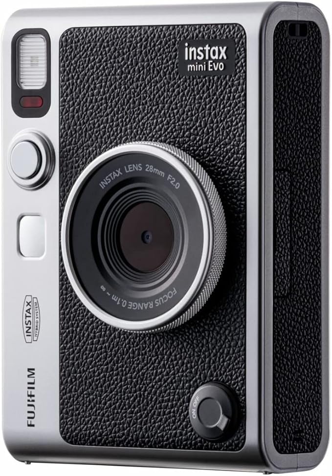 Fujifilm Instax Mini EVO Hybrid Digital/Instant Film Camera (Black) with Fujifilm Instax Mini Instant Film Pack (40 Exp) + Photo Box, Frames and Postcard Set Bundle