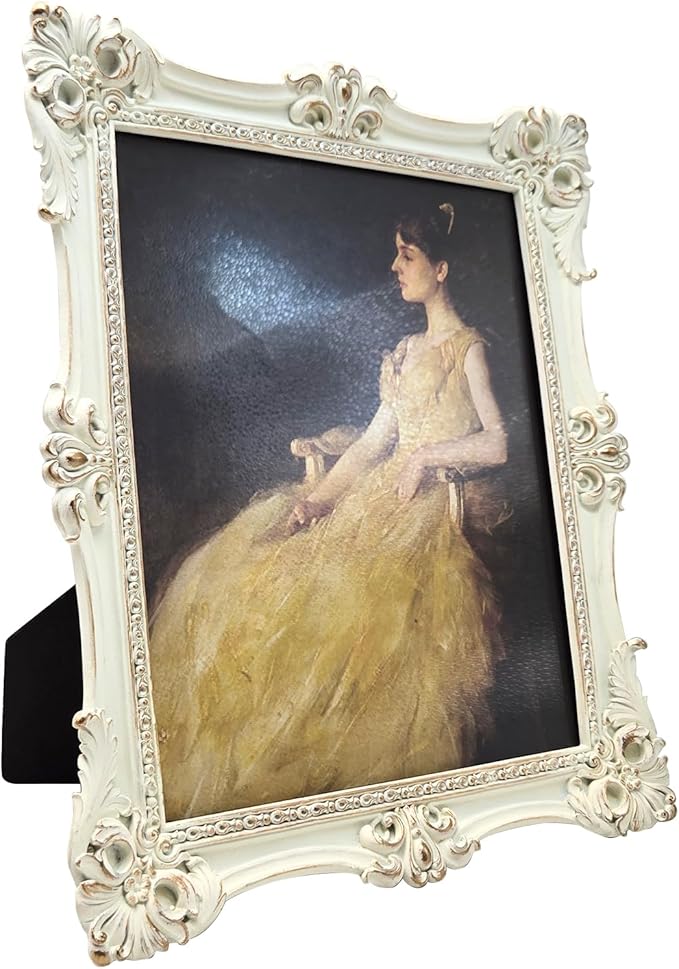 CISOO 8x10 Vintage Picture Frame White Antique Ornate Photo Frame, for Table Top and Wall Display, Decorative Floral Design Retro Home Decor, Photo Gallery Art